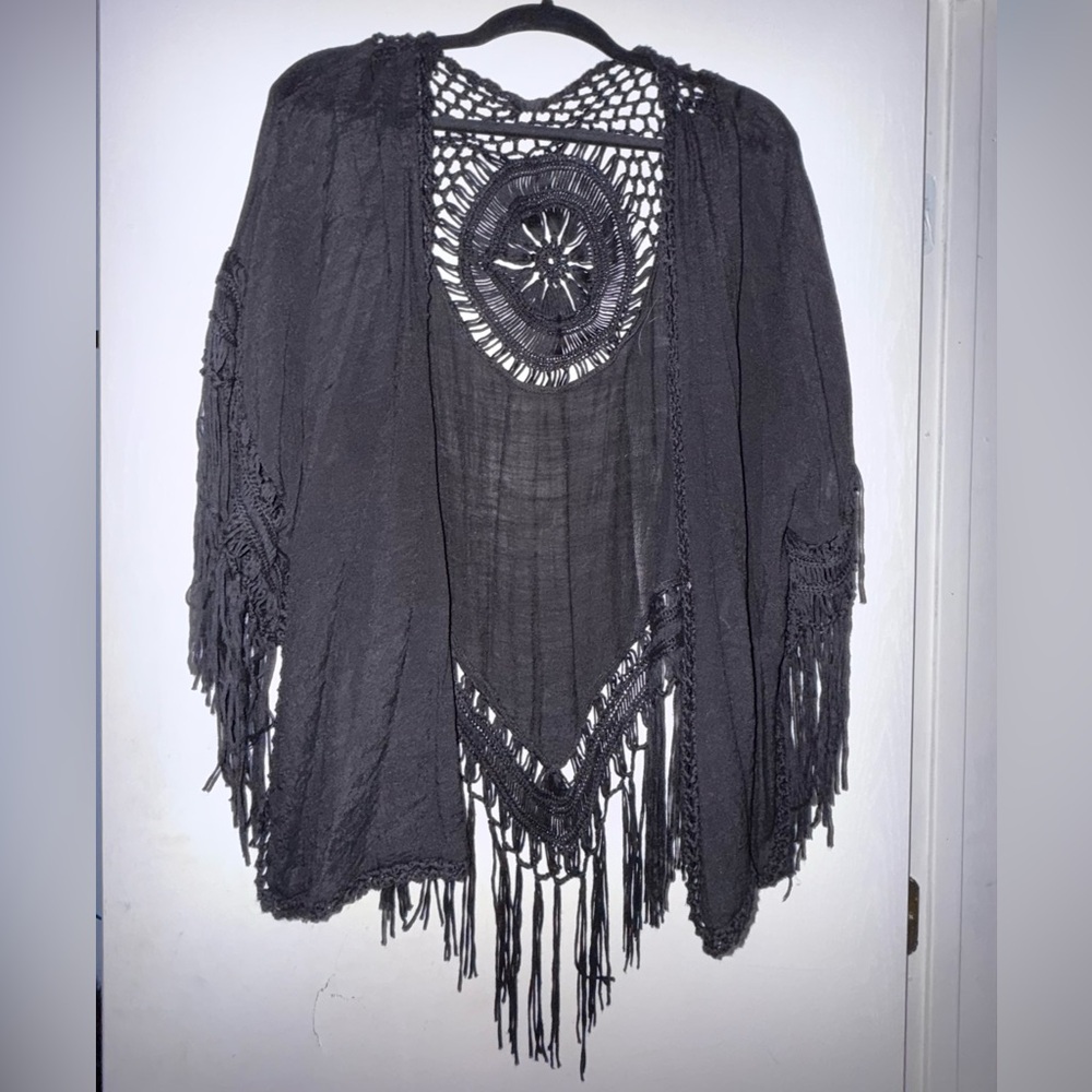 Black Fringe Bohemian Shawl